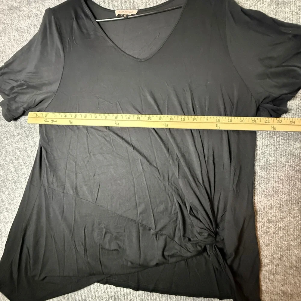 East Adeline Black V-Neck Side Knot Split Sleeve Top Plus Size 2X TB38813 USA